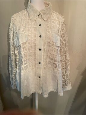 POL Cream Crochet Button-Up Shirt